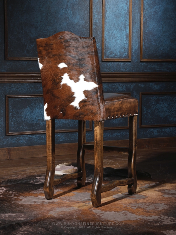 Bar Stool with Scalloped Top Backrest, Armless Burnished Wood Western