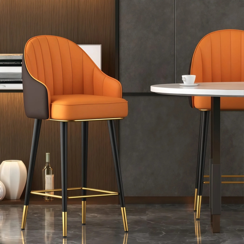 Bar Stool with Two-Tone Upholstery, Bucket Seat and Gold Dipped Legs