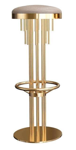 Bar Stool with Vertical Tubular Base and Polished Tiered Rods