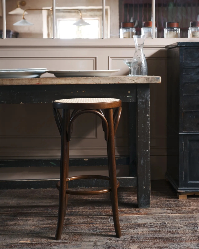 Bar Stool with Woven Top, Bentwood Arch Supports, Circular Seat.
