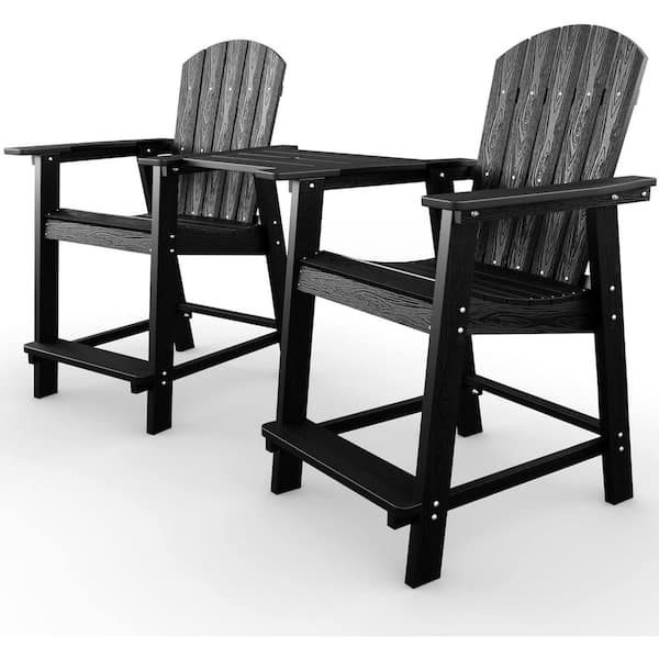 Bar Stools Connecting Table Fan Back Black Plastic Patio Furniture