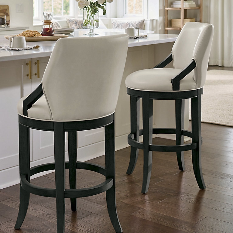 Bar Stools Cream Swivel Curved Back Matte Black Frame Tapered Legs