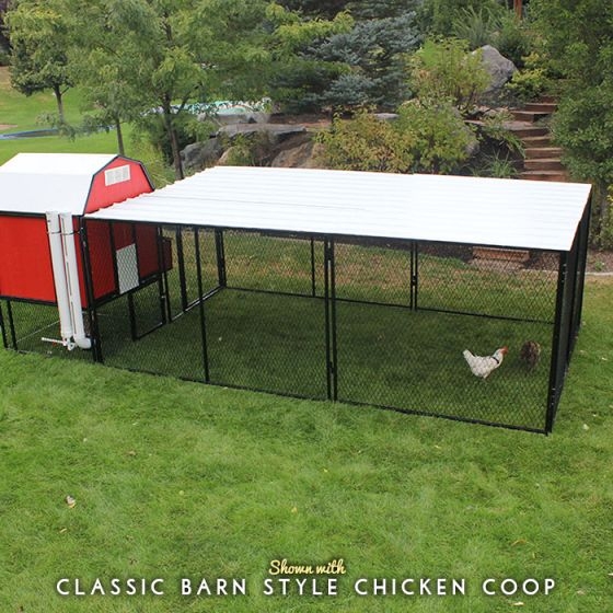 Barn Style Chicken Coop Run White Metal Roof Feeders