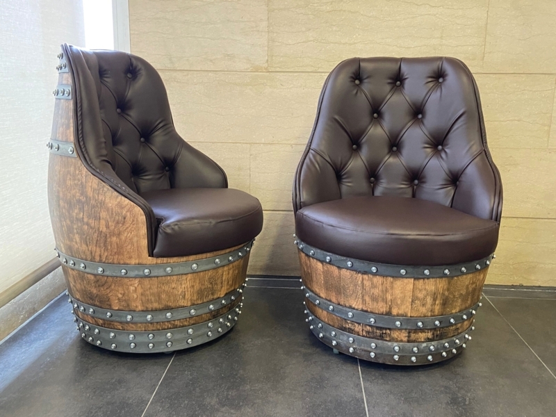 Barrel Chair Diamond Tufting Metal Rivets Rustic Industrial