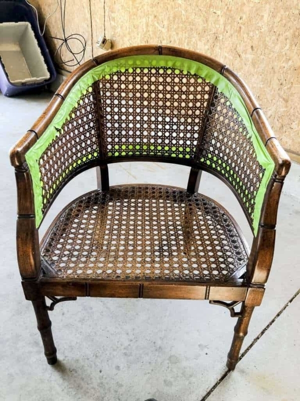Barrel Chair Faux Bamboo Frame Woven Cane Seat Hollywood Regency