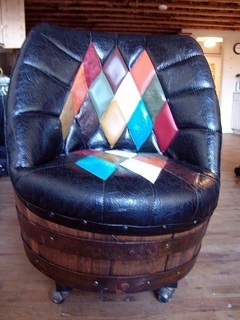 Barrel Chair Harlequin Pattern Repurposed Wood Caster Wheels