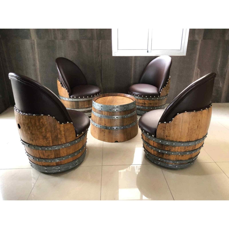 Barrel Furniture Set Rivet Detailing Barrel Stave Base Rustic