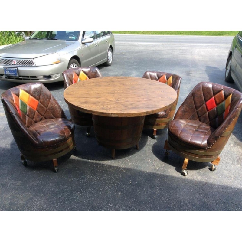 Barrel Furniture Set Whiskey Barrel Base Colorful Diamond Tufting