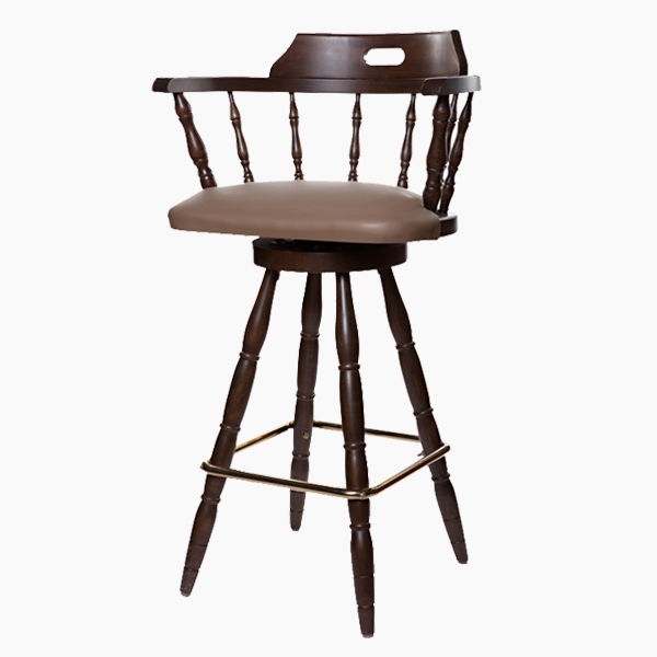 Barstool Captains Swivel Dark Wood Spindle Back Cutout Handle
