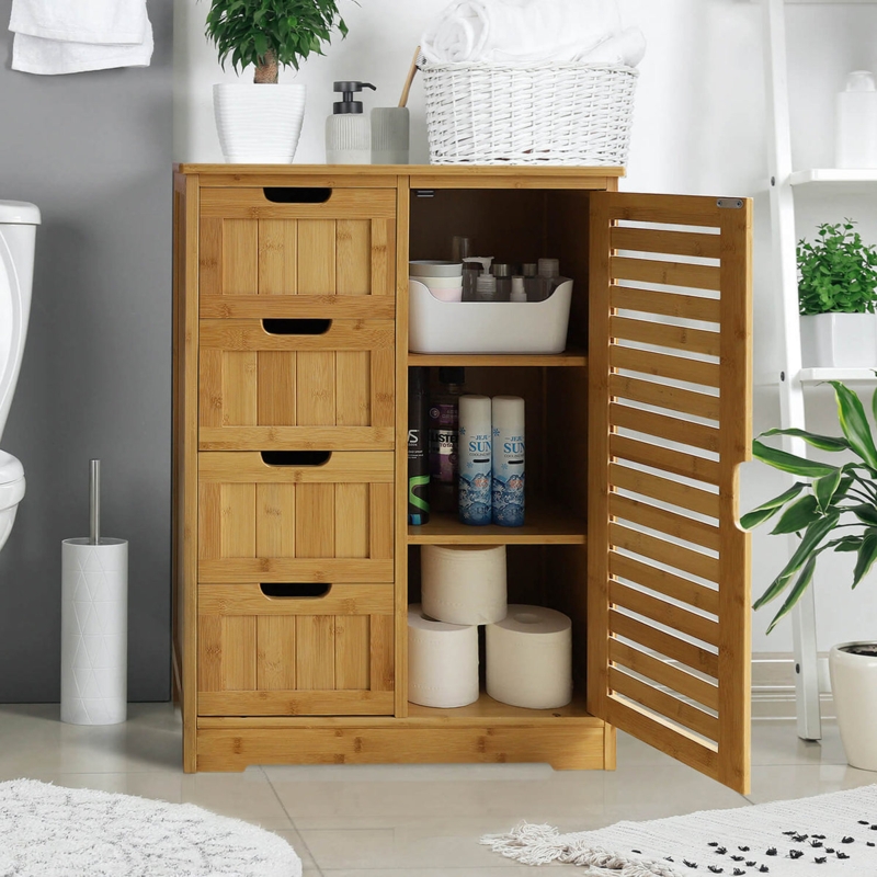 Bathroom Cabinet Vertical Drawer Stack Four Drawers Cutout Handles
