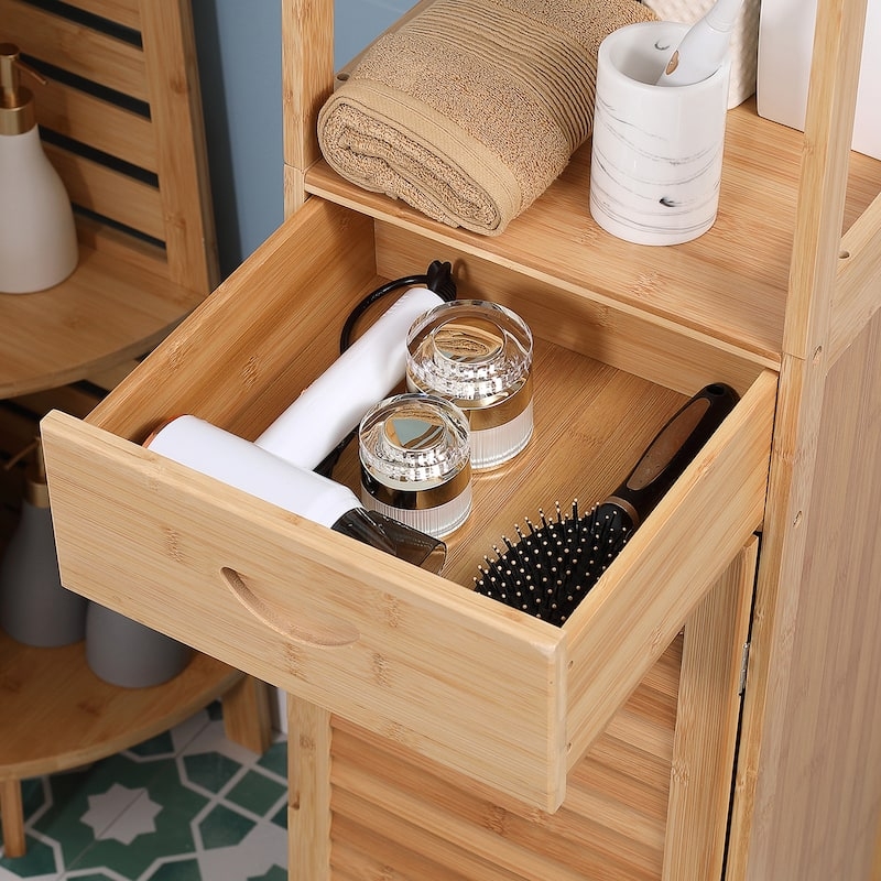 Bathroom Linen Tower Louvered Door Pull Out Storage Drawer