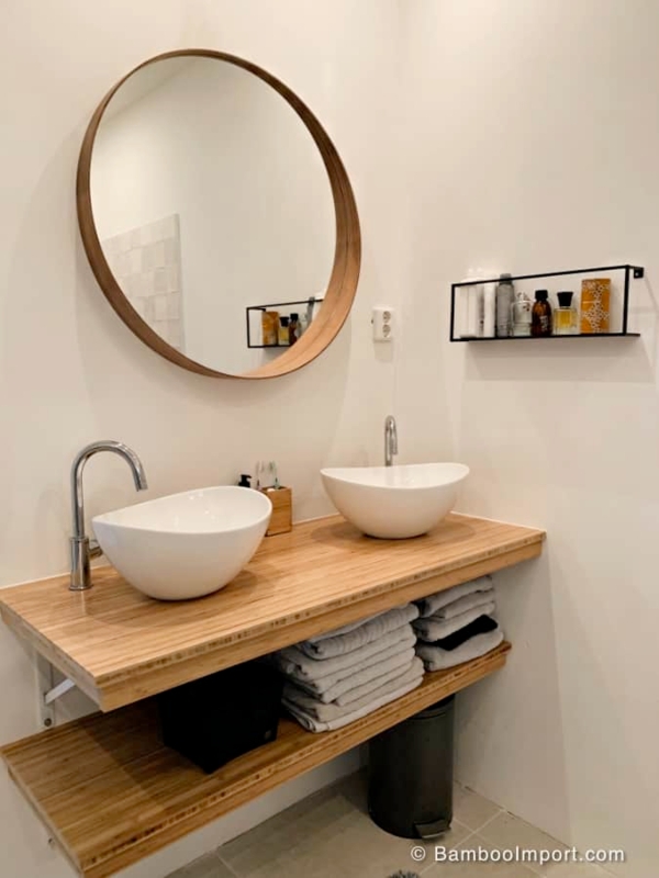 Bathroom Vanity Floating Shelves Vessel Basin Pair Bamboo