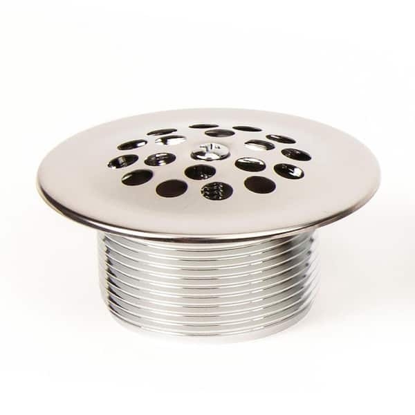 Bathtub Drain, Polished Chrome Perforated Grid, Central Screw
