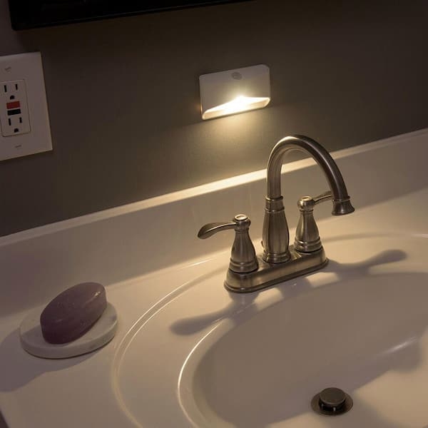 Battery Powered Wall Light with Downward Glow, Matte White Motion LED