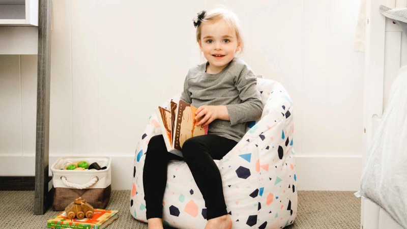 Bean Bag Chair: Terrazzo Print, Unstructured Silhouette, Modern Playful.