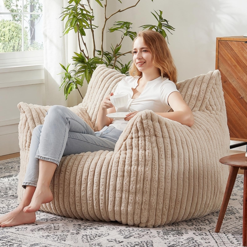 Bean Bag Chair with oversized armrests; a ribbed texture lounge chair.