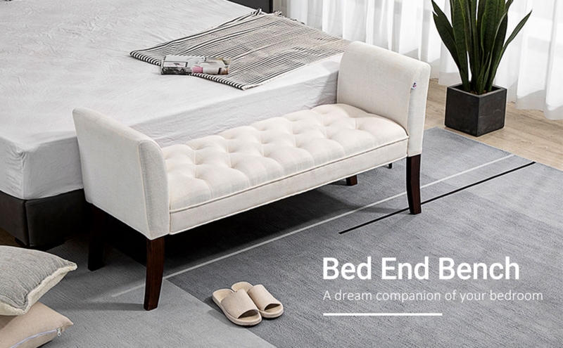 Bed End Bench with Button Tufted Seat and Raised Arms