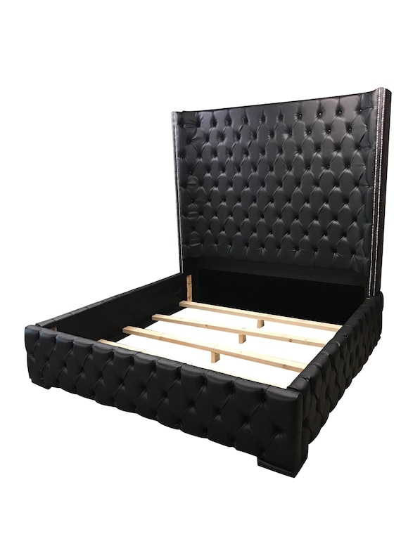 Bed Frame Extra Tall Headboard Wingback Sides Diamond Tufting