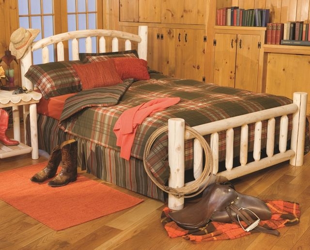 Bed Frame, Log Posts, Arched Headboard, Rustic Western Cabin Style