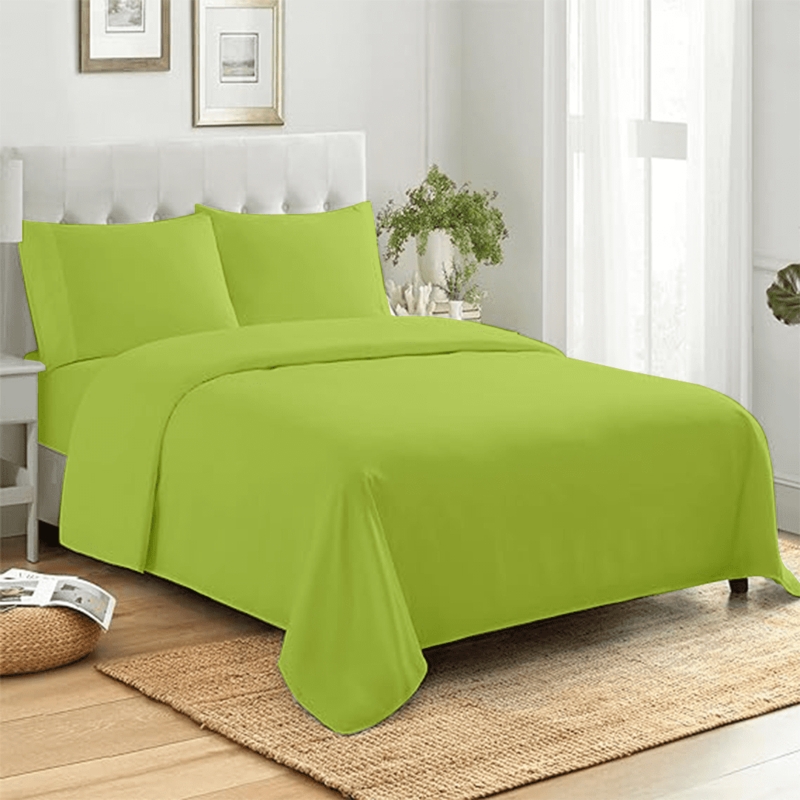 Bed Sheet Set Lime Green Hue Microfiber Deep Pocket, Solid Color Bed Linens