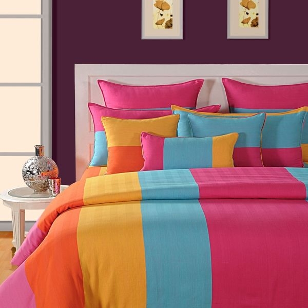 Bed Sheet Set Multi Color Stripes Bold Contrasting Hues Wide Stripes