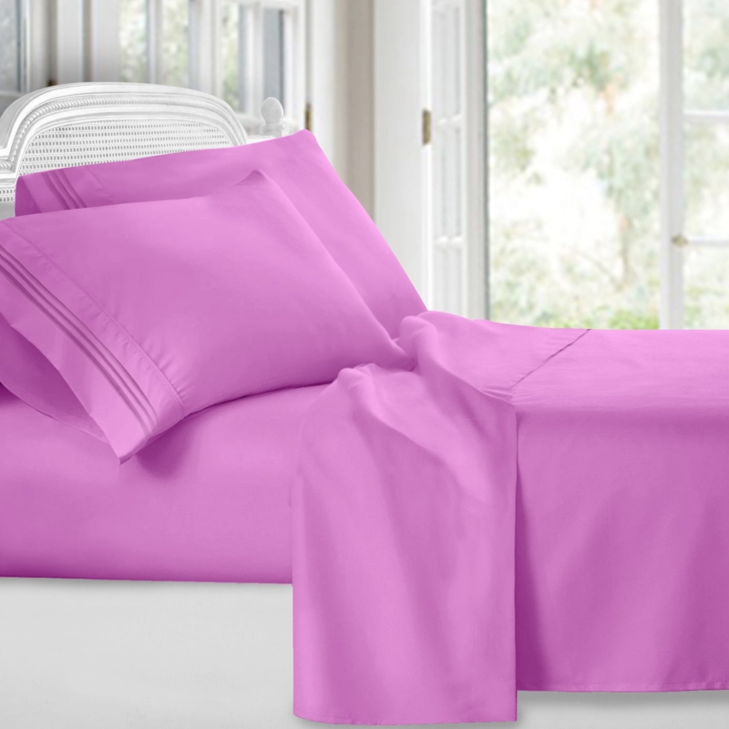 Bed Sheet Set Orchid Purple Pleated Pillowcase Borders Deep Pocket Fit