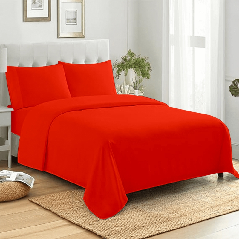 Bed Sheets Bright Red Deep Pocket Microfiber Solid Color