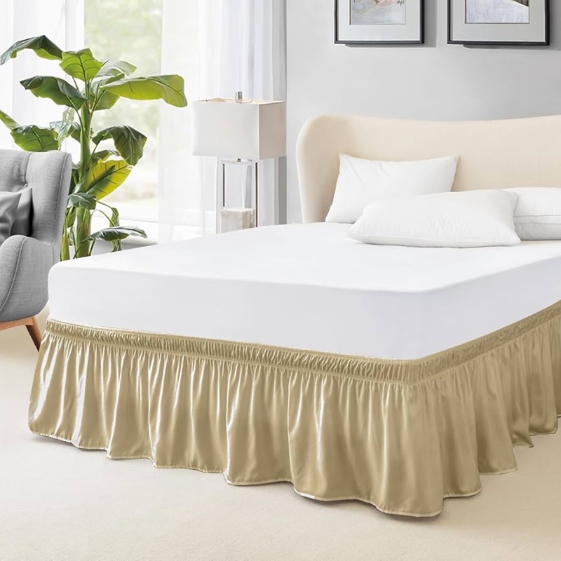 Bed Skirt Champagne Beige Satin Like Ruffled Texture