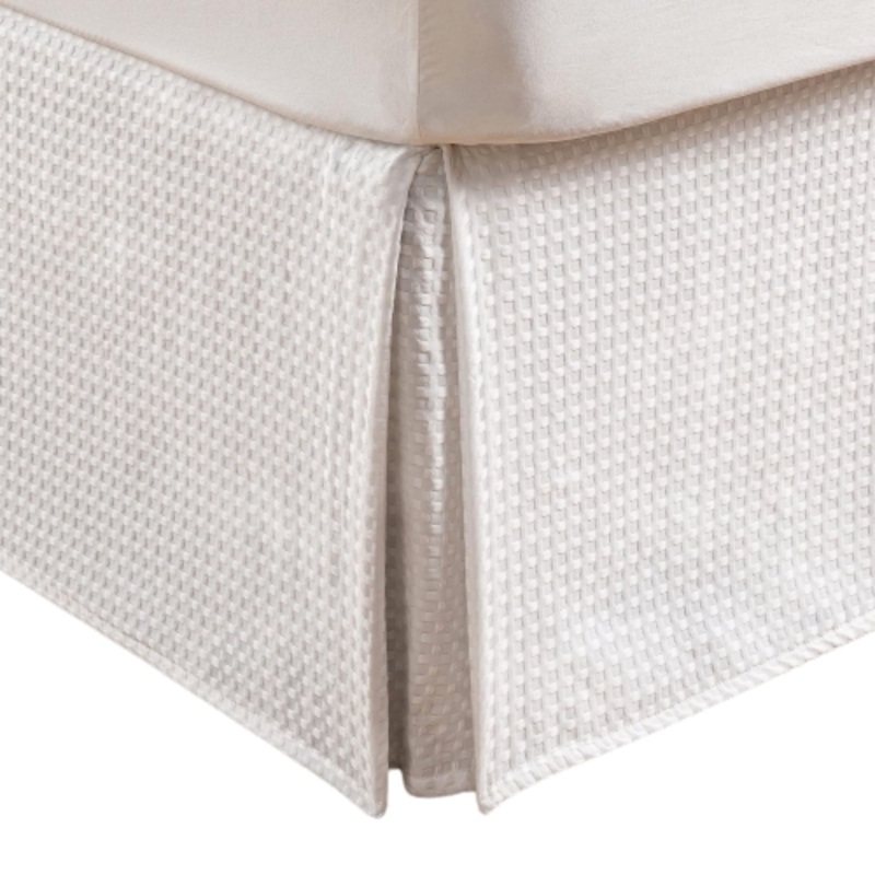 Bed Skirt Ivory Waffle Weave Texture Corner Pleat