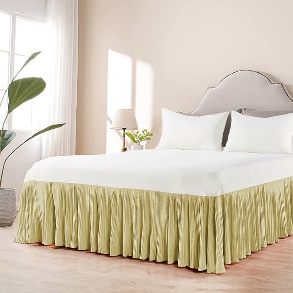 Bed Skirt Pale Yellow Heavy Pleating Floor Length Drop