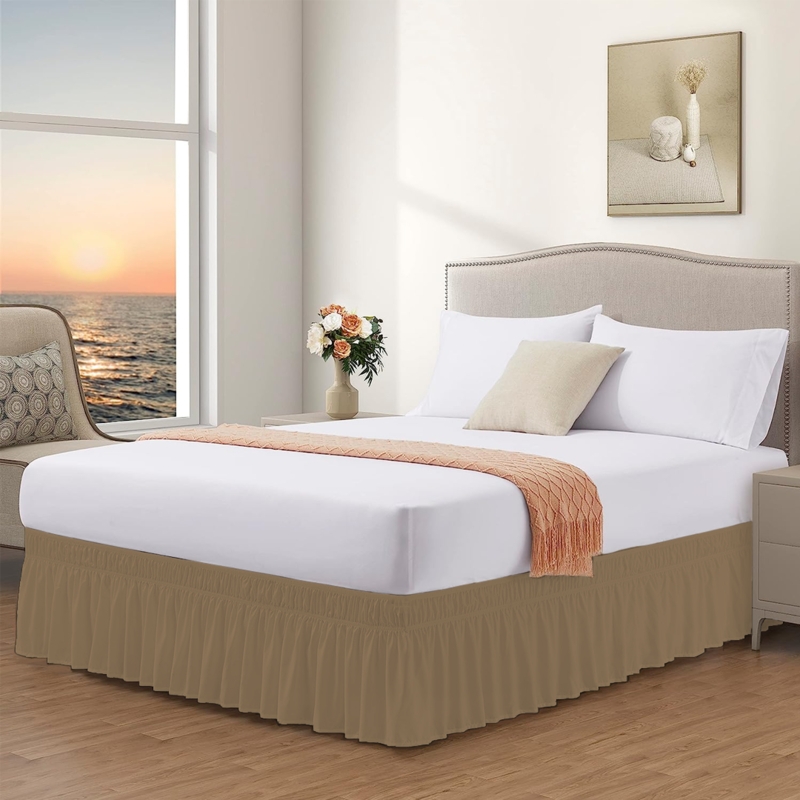 Bed Skirt Taupe Ruffled Fabric Coastal Bedroom Decor