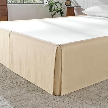 Bed Skirt Warm Beige Tailored Pleats Floor Length