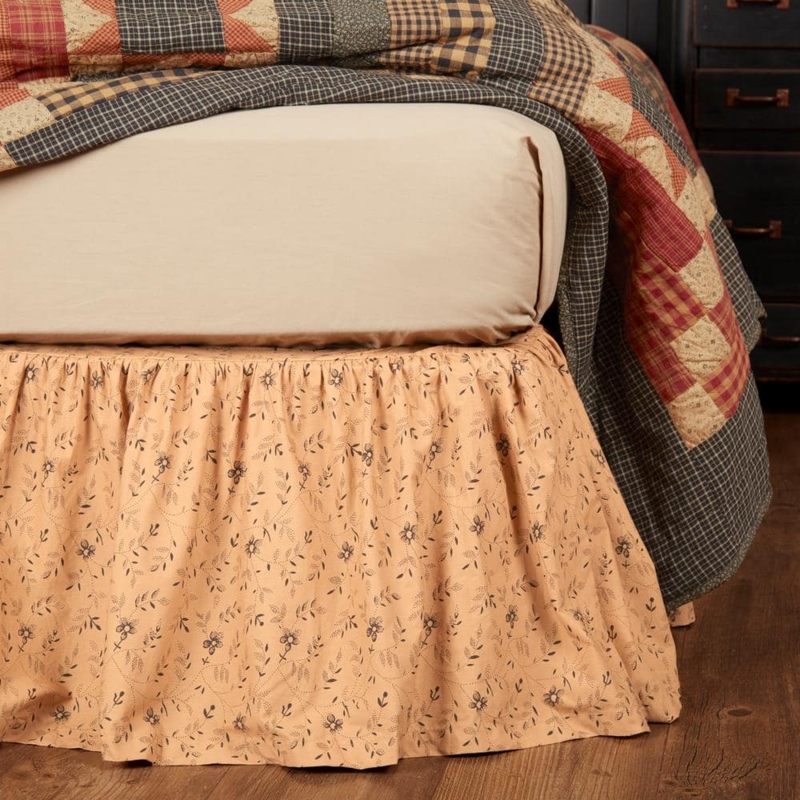 Bed Skirt Warm Tan Ditsy Floral Print Ruffled Hem
