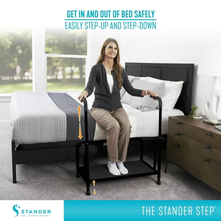 Bed Step Stool with Telescoping Legs, Matte Black Wide Platform