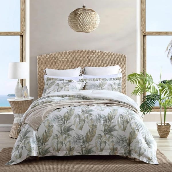 Bedding Set Botanical Pattern, Woven Textures, Sage Green Botanical