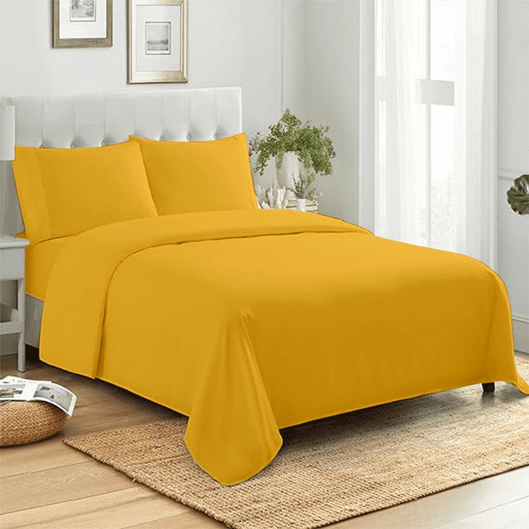 Bedding Set Bright Yellow Hue Solid Microfiber, Bright Yellow Bedding