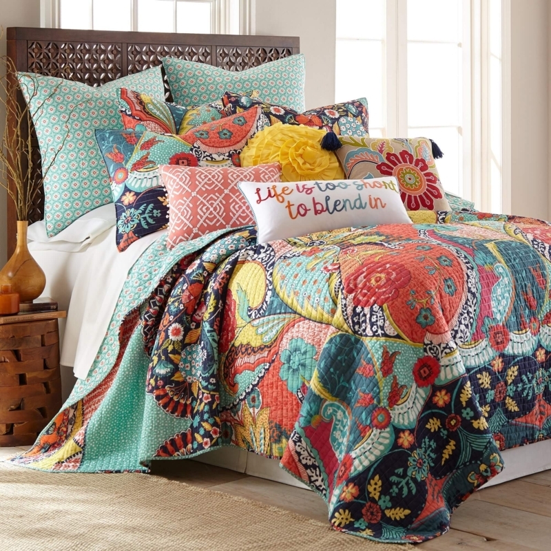 Bedding Set Embroidered Quote Pillow Quilted Floral Bedspread
