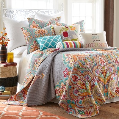 Bedding Set Ornate Paisley Border Vibrant Global Motifs Quilt