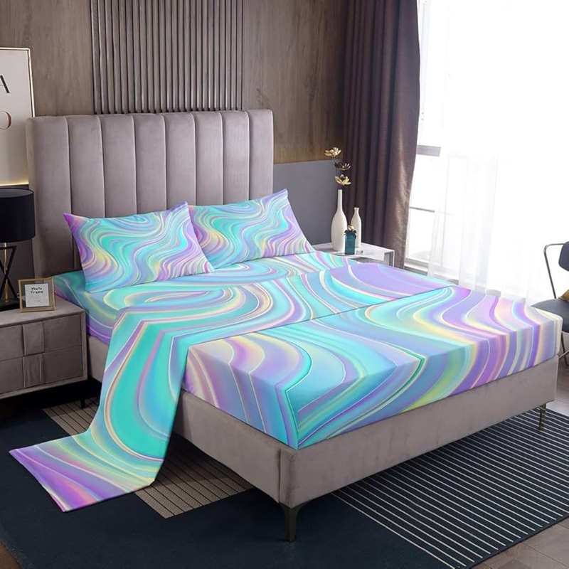 Bedding Set Swirling Marble Pattern Pastel Watercolor Palette
