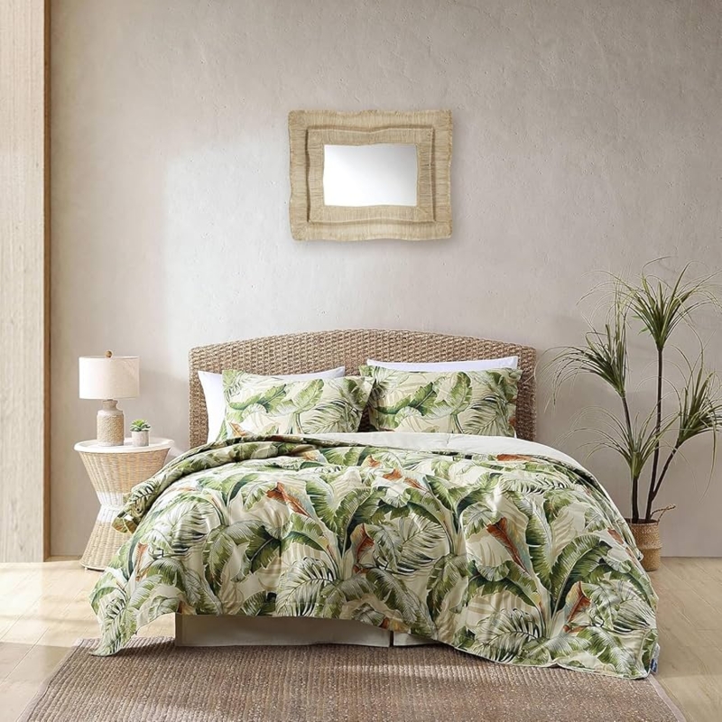 Bedding Set Tropical Palm Print, Woven Rattan Texture, Tropical Palm