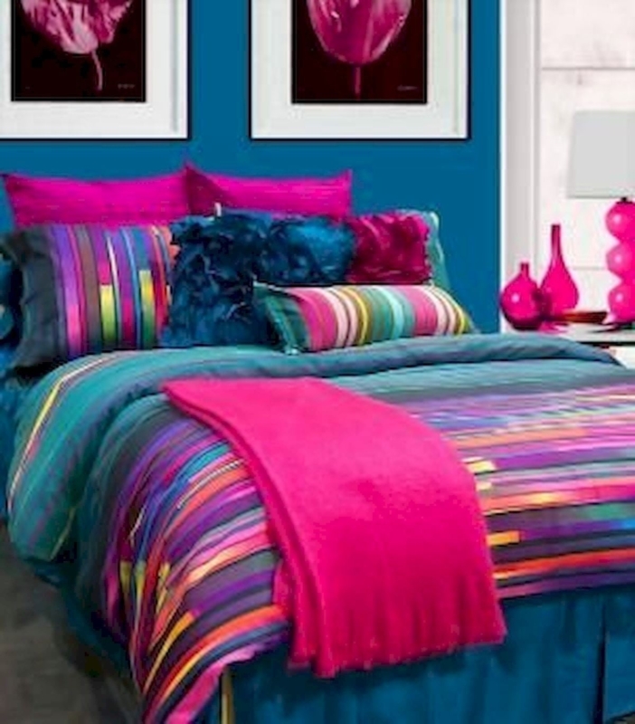 Bedding Set Vertical Stripes Vibrant Tones, Maximalist Bedroom Decor