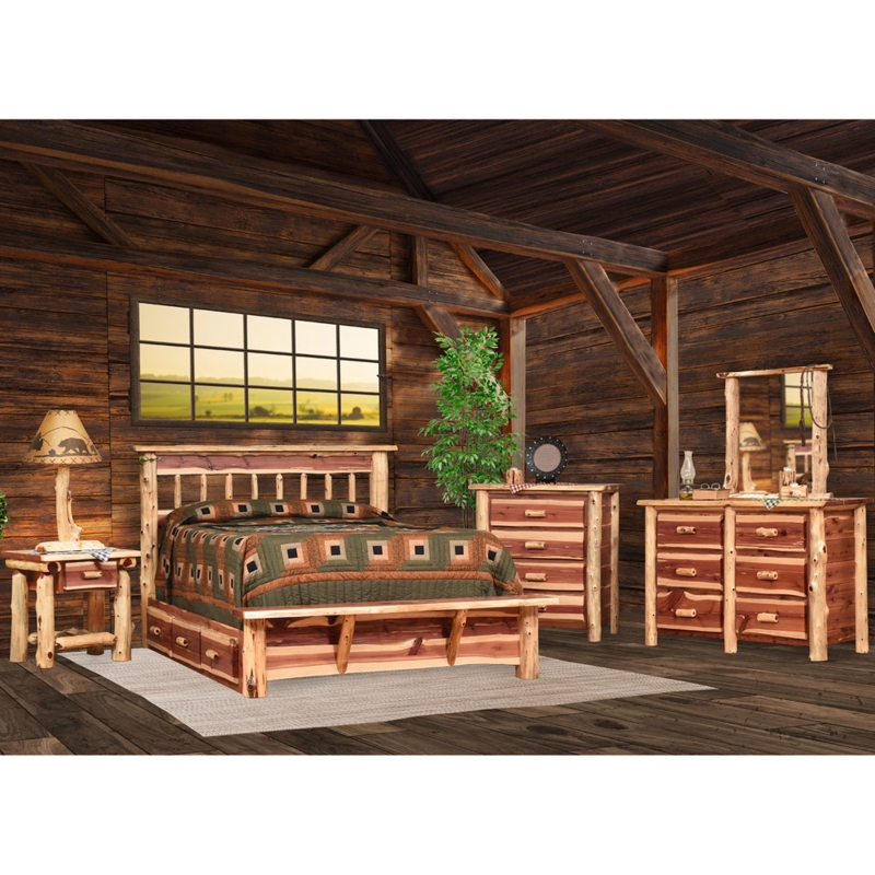 Bedroom Furniture Set, Red Cedar Log Frame, Underbed Storage Drawers