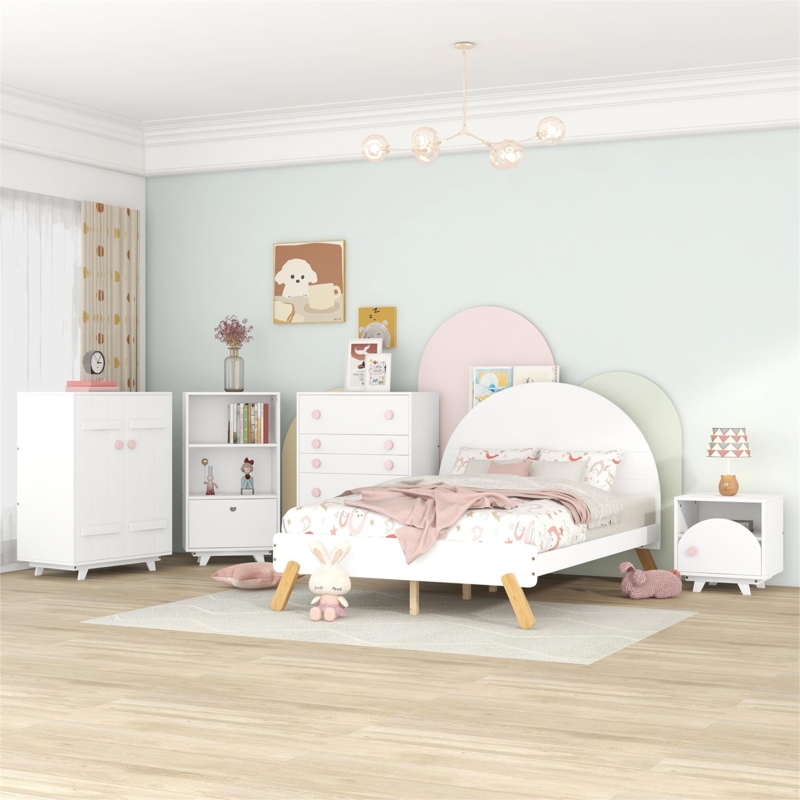Bedroom Furniture Set Scandinavian White Arched Headboard Splayed Legs