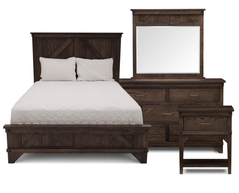 Bedroom Set, Espresso Wood, Barn Door Motif, Rustic Farmhouse X-Brace