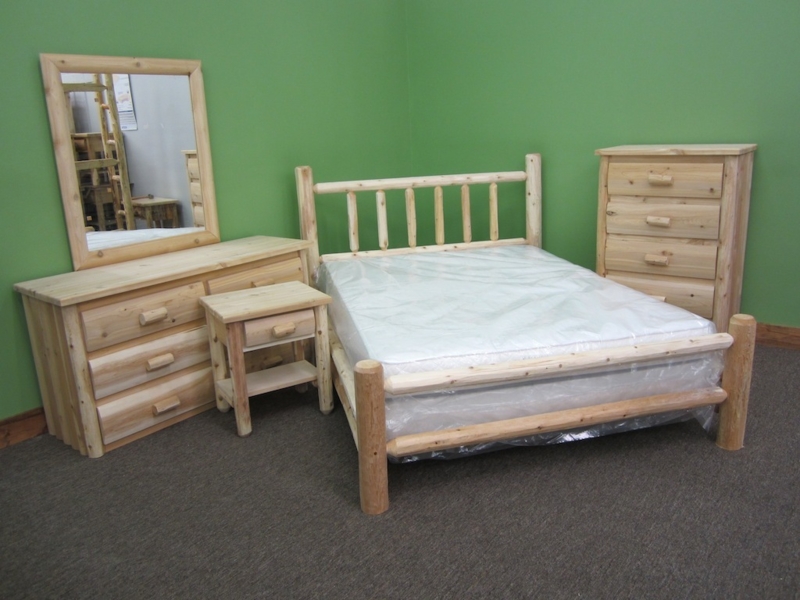 Bedroom Set, Handcrafted White Cedar Logs, Spindle Headboard, Rustic Lodge