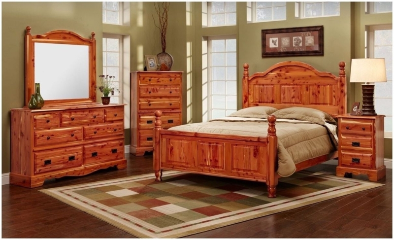 Bedroom Set, Knotty Cedar Texture, Arched Headboard, Traditional Lodge