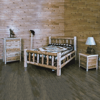 Bedroom Set, Peeled White Cedar Logs, Spindle Headboard, Rustic Cabin