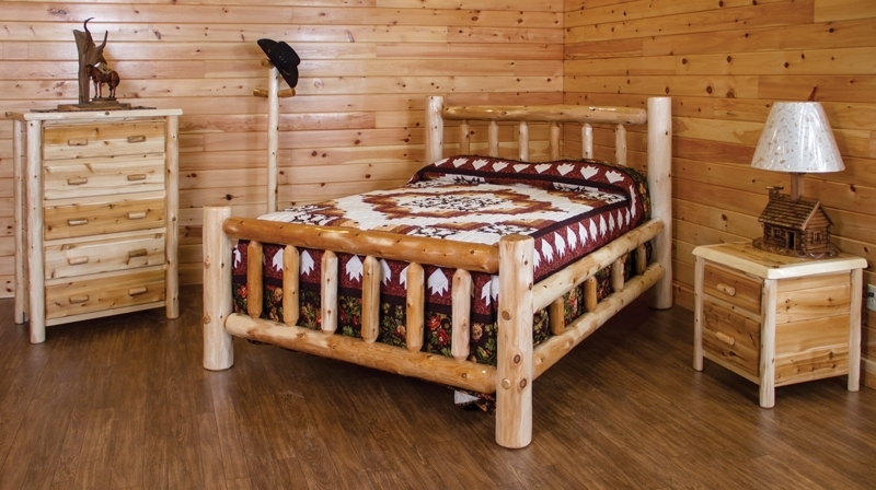 Bedroom Set, White Cedar Logs, Mission Style Spindles, Rustic Cabin Decor
