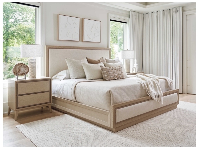 Bedroom Set Wood Framed Upholstery, Woven Insets, Modern Coastal Set