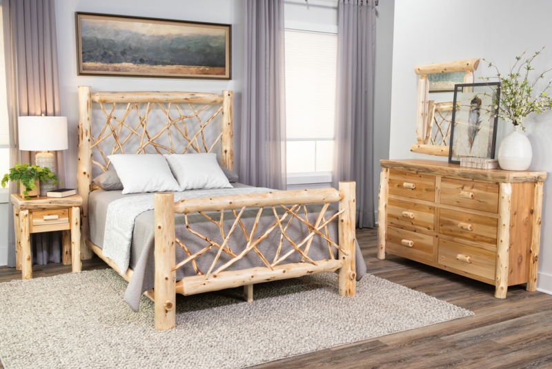 Bedroom Suite, Cedar Log Twig Headboard, Queen Size, Rustic Cabin Style